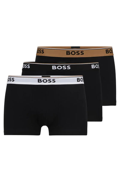 BOSS 3 Pack of Stretch-Cotton Trunks - Black with Black / White / Brown Waistbands