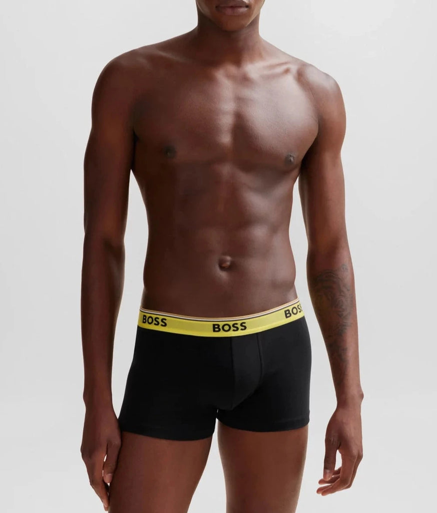 Boss 3 Pack of Stretch-Cotton Trunks - Black with Coloured waistbands