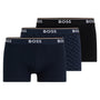 Boss 3 Pack of Stretch Cotton Trunks - Black, Blue, Print with Logo waistbands