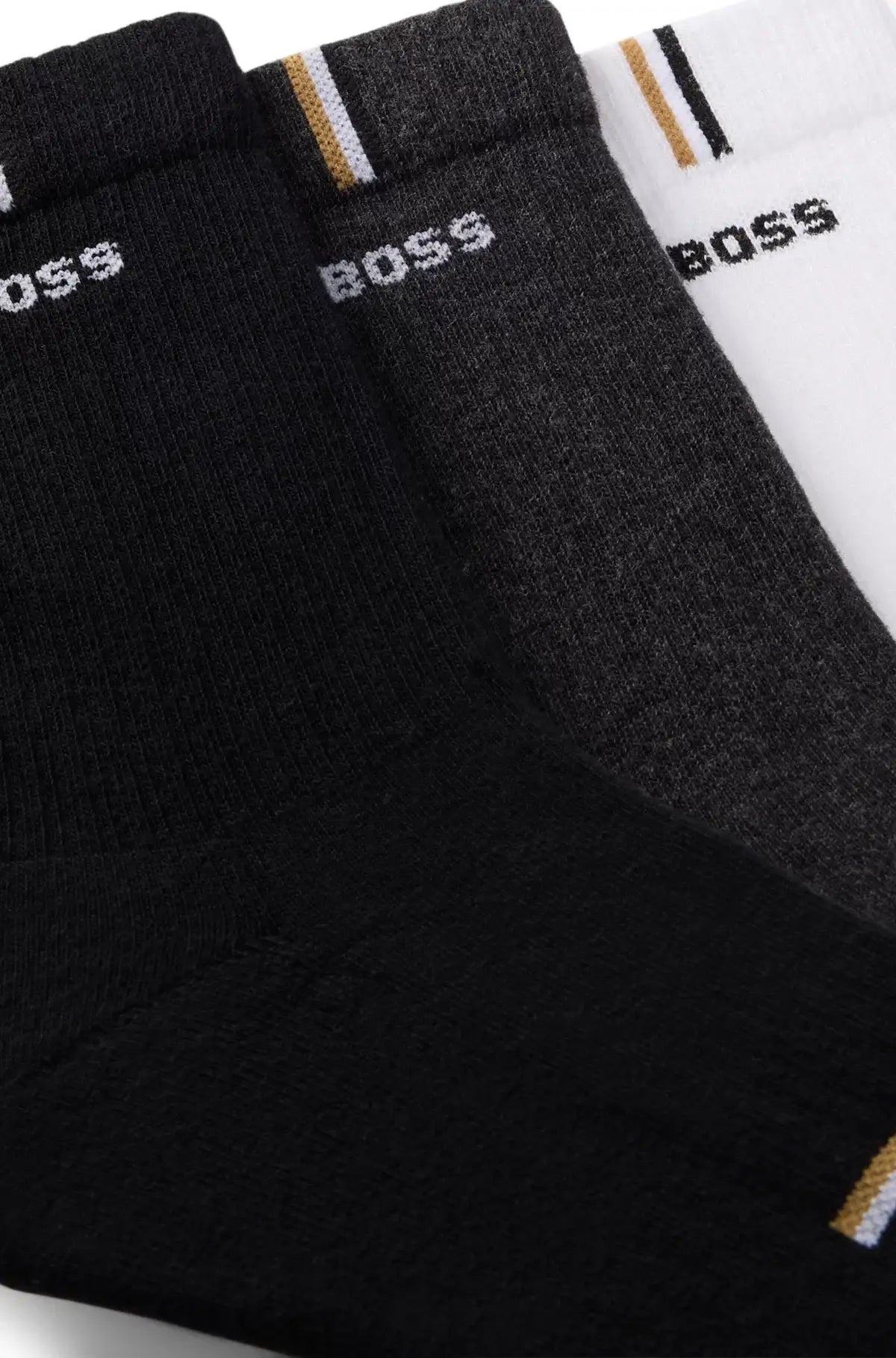 Boss 3 Pack Short Socks with Logos - Black / Charcoal / White