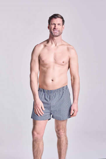 HJ Hall 2 Pack Pure Cotton Woven Boxers - Navy Checks