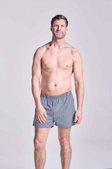 HJ Hall 2 Pack Pure Cotton Woven Boxers - Navy Checks