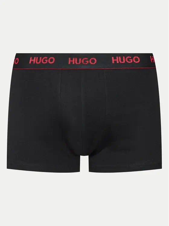 Hugo 3 Pack Stretch Cotton Trunks with Logo Waistbands - Black