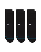 Three black socks with a logo on a white background