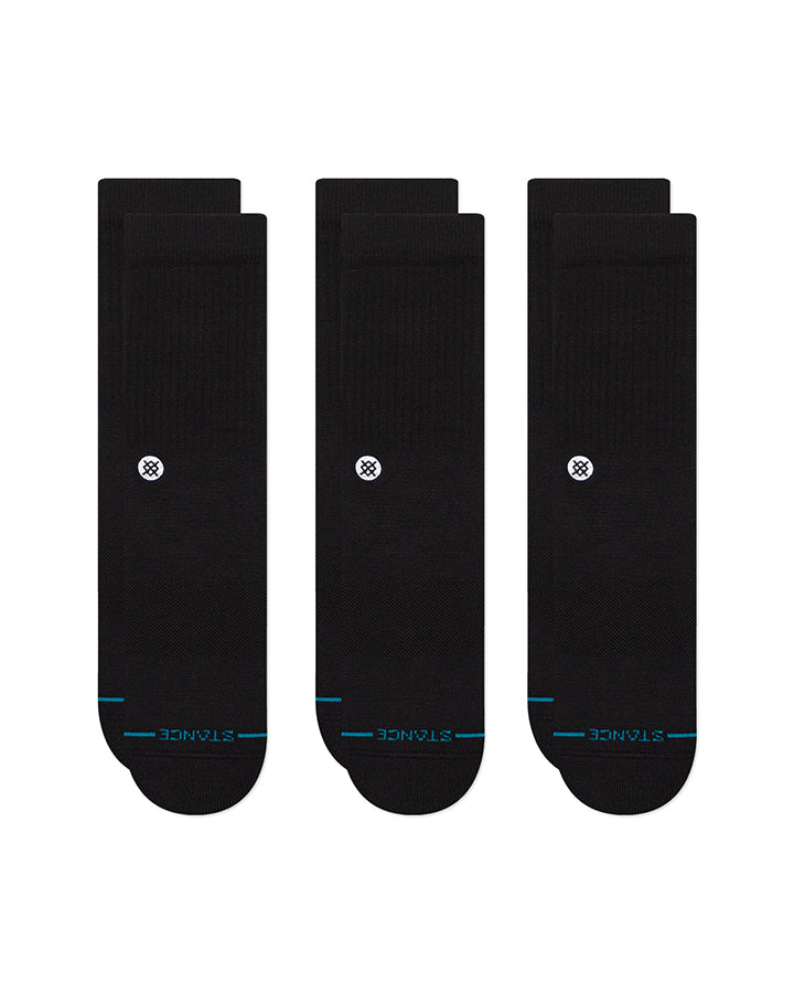 Three black socks with a logo on a white background