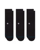 Three black socks with a logo on a white background
