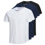 Jack & Jones 5 Pack JJEORGANIC 100% Cotton Crew Neck T-Shirts - White/Navy/Black