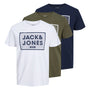 Jack & Jones 3 Pack Logo Crew Neck T-Shirts - White/Navy/Olive