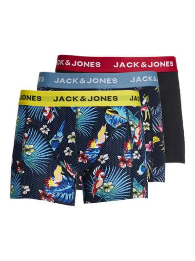 Jack & Jones Jacflower Bird Trunks 3 Pack Cotton Stretch Boxers - Multi Print