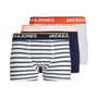 Jack & Jones Jacdave Trunks 3 Pack Cotton Stretch Boxers - Navy/Grey/Stripes