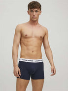 Jack & Jones Jacbasic 5 Pack Cotton Stretch Trunks - Forest Night/Navy Blazer/ Dark Grey Melange/ Black/Black
