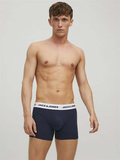 Jack & Jones Jacbasic 5 Pack Cotton Stretch Trunks - Forest Night/Navy Blazer/ Dark Grey Melange/ Black/Black