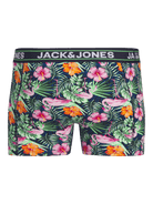 Jack & Jones Jacpink Flamingo Trunks 3 Pack Cotton Stretch Boxers - Navy Blazer, Print