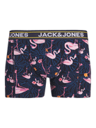 Jack & Jones Jacpink Flamingo Trunks 3 Pack Cotton Stretch Boxers - Navy Blazer, Print