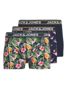 Jack & Jones Jacpink Flamingo Trunks 3 Pack Cotton Stretch Boxers - Navy Blazer, Print