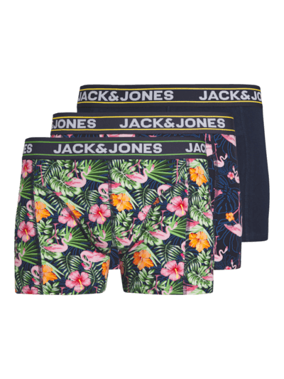 Jack & Jones Jacpink Flamingo Trunks 3 Pack Cotton Stretch Boxers - Navy Blazer, Print