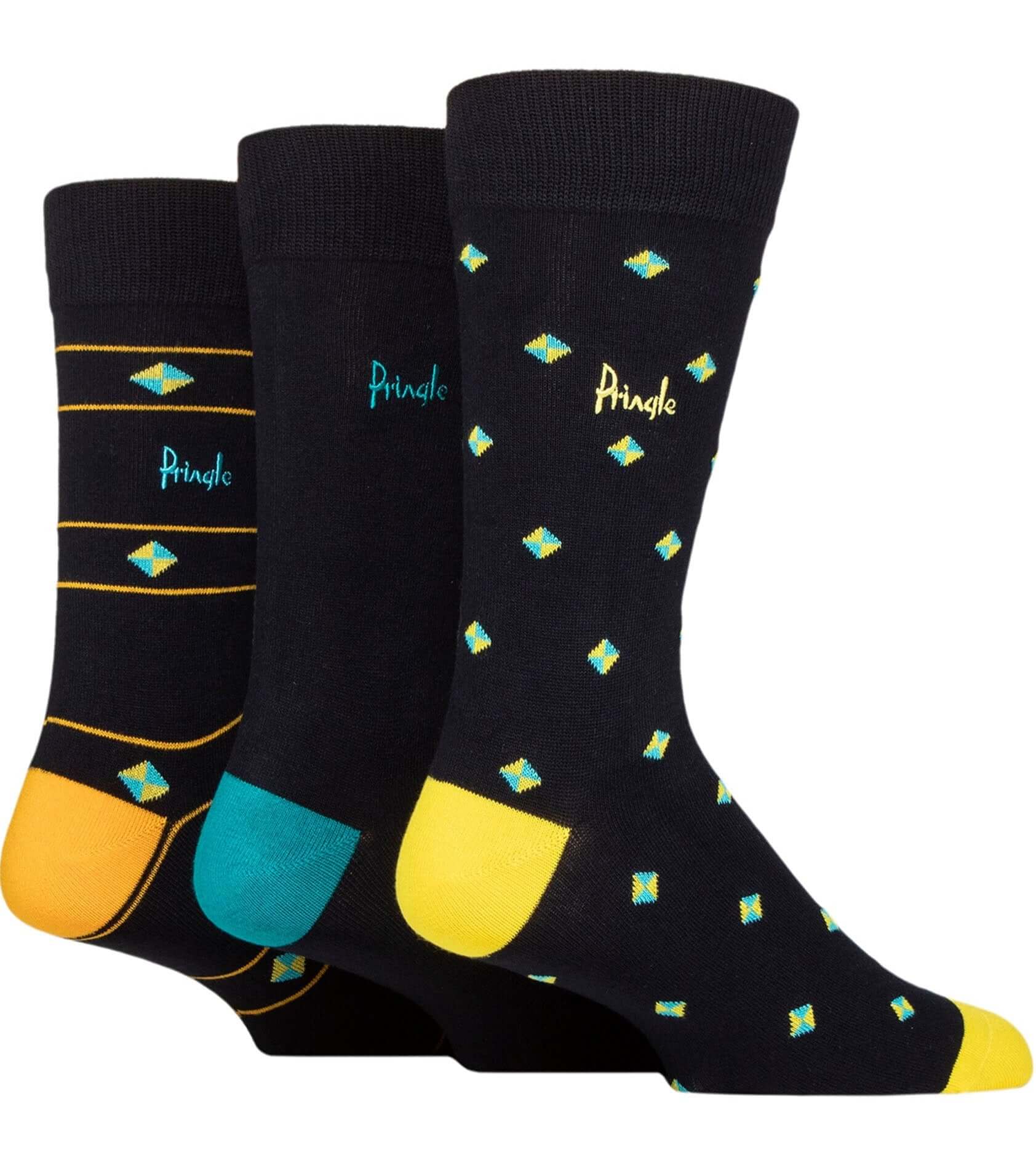 Pringle 3 Pair Bamboo Jacquard Socks - Navy Squares