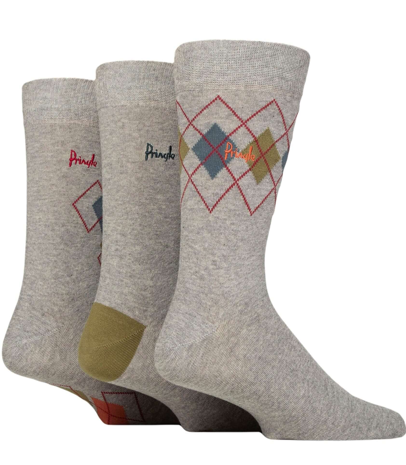 Pringle 3 Pack Cotton and Recycled Polyster Men's Arglye Socks - Size ( 7-11 )