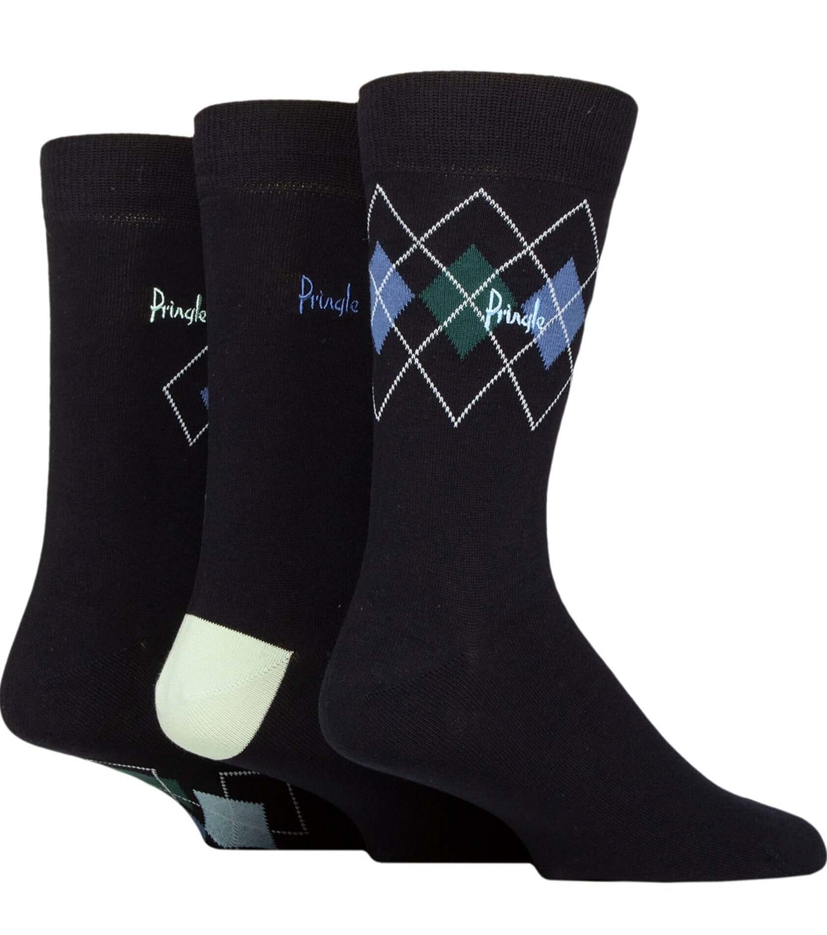 Pringle 3 Pack Cotton and Recycled Polyster Men's Arglye Socks - Size ( 7-11 )