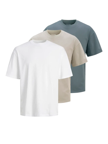 Jack & Jones Men’s 3-Pack JJHugo Crew Neck T-Shirts – 100% Cotton, Loose Fit