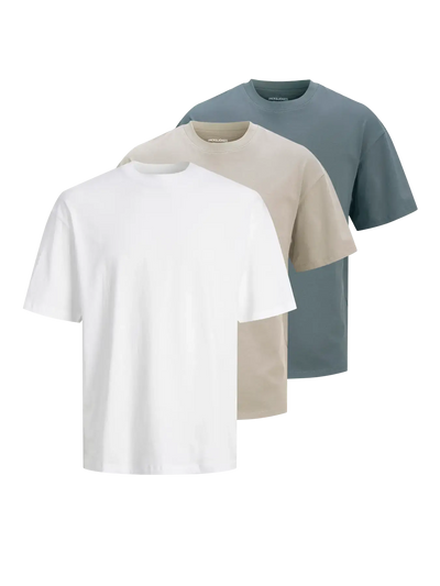 Jack & Jones Men’s 3-Pack JJHugo Crew Neck T-Shirts – 100% Cotton, Loose Fit