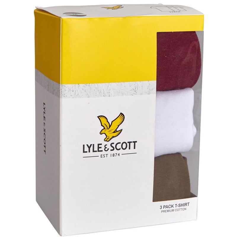 Lyle & Scott 3 Pack Maxwell T Shirts - (Zinfandel/White/Olive)