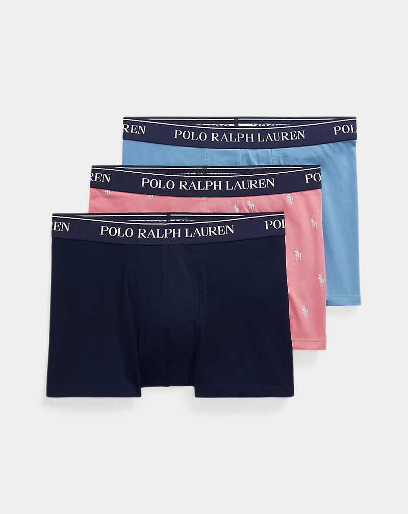 Polo Ralph Lauren Classic Stretch Cotton Trunks 3-Pack, Desert Rose AOP / Blue / Navy