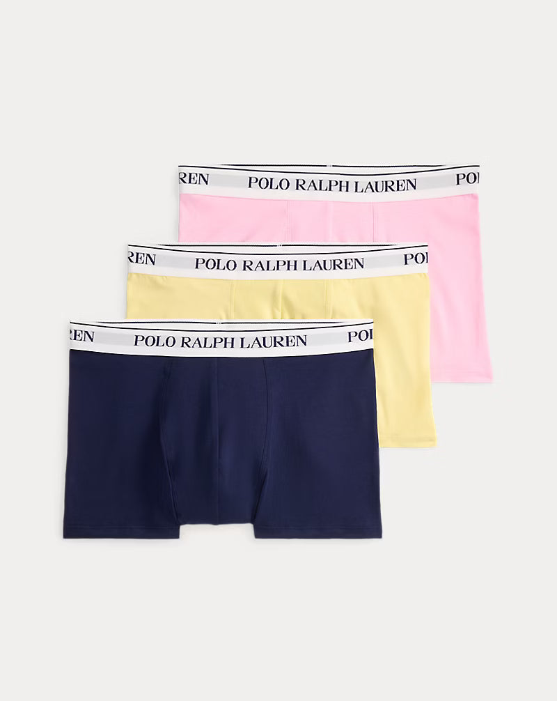 Polo Ralph Lauren Classic Stretch Cotton Trunks 3-Pack, Yellow / Pink / Navy