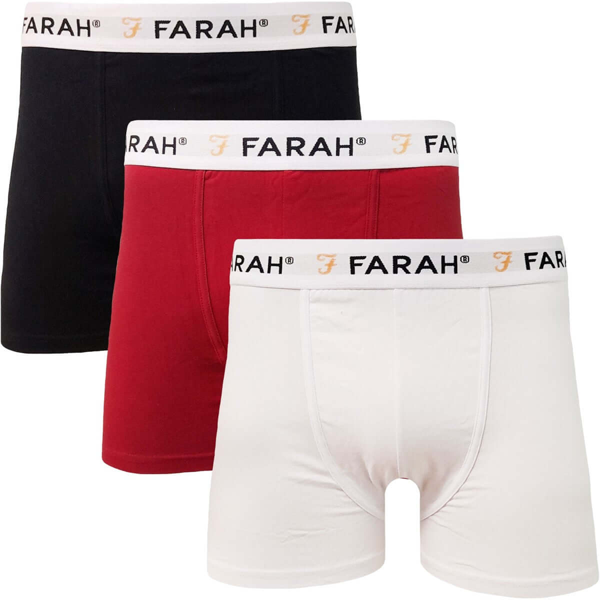 Farah Mens 3 Pack Cotton Classic Fitted Sainz Trunks - Red/Black/White ...
