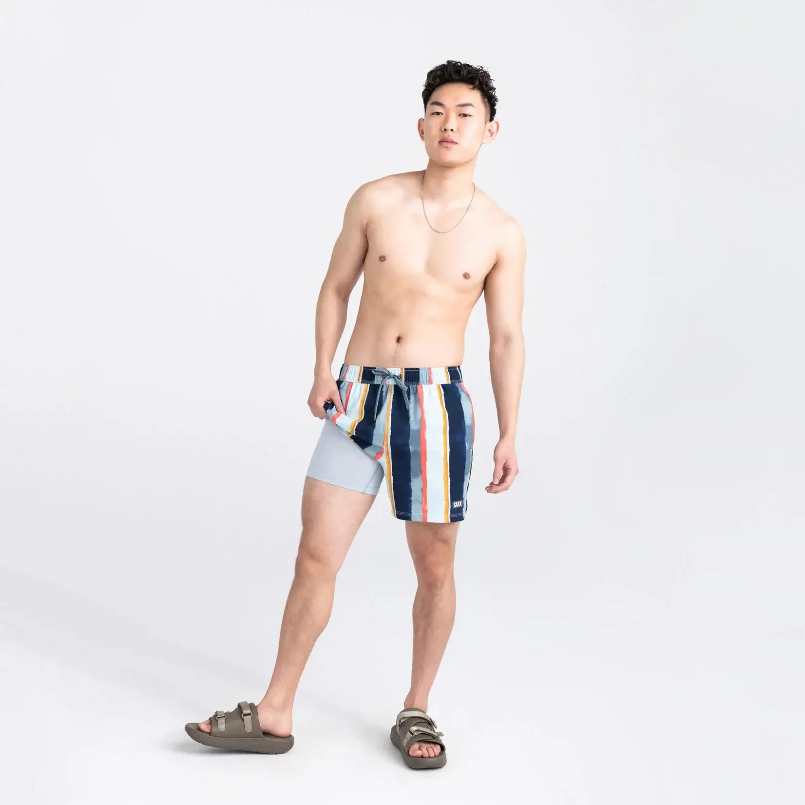 Saxx Oh Buoy 2N1 Stretch Swim Trunk 5" with liner - Stripe Blue