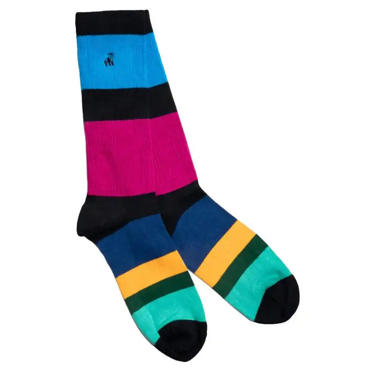 Swole Panda Mens Rugby Stripe Bamboo Socks - Size (7-11)