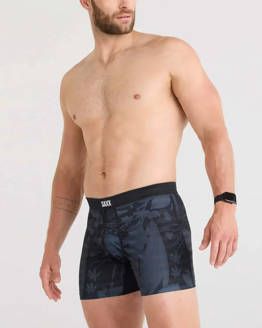 Saxx DropTemp® Cooling Mesh Performance Boxer Brief 5" - Slim Fit, Jungle Noir Black