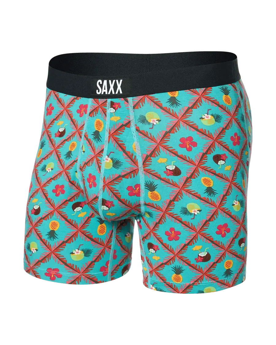 Saxx Ultra Super Soft Comfort Blend Boxer Briefs - Pina Colada Plaid-Aqua