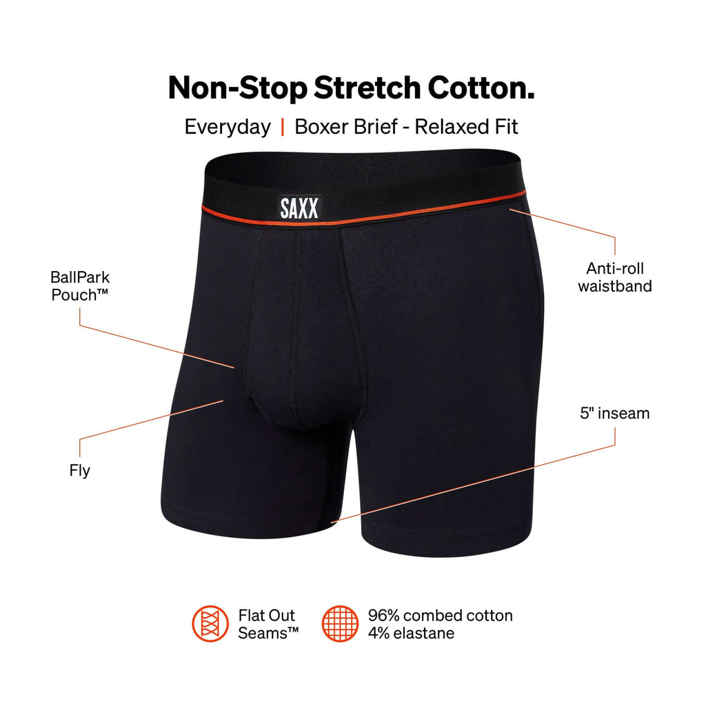 Saxx Underwear Non Stop Stretch Cotton 1 Pack Boxer Briefs Black