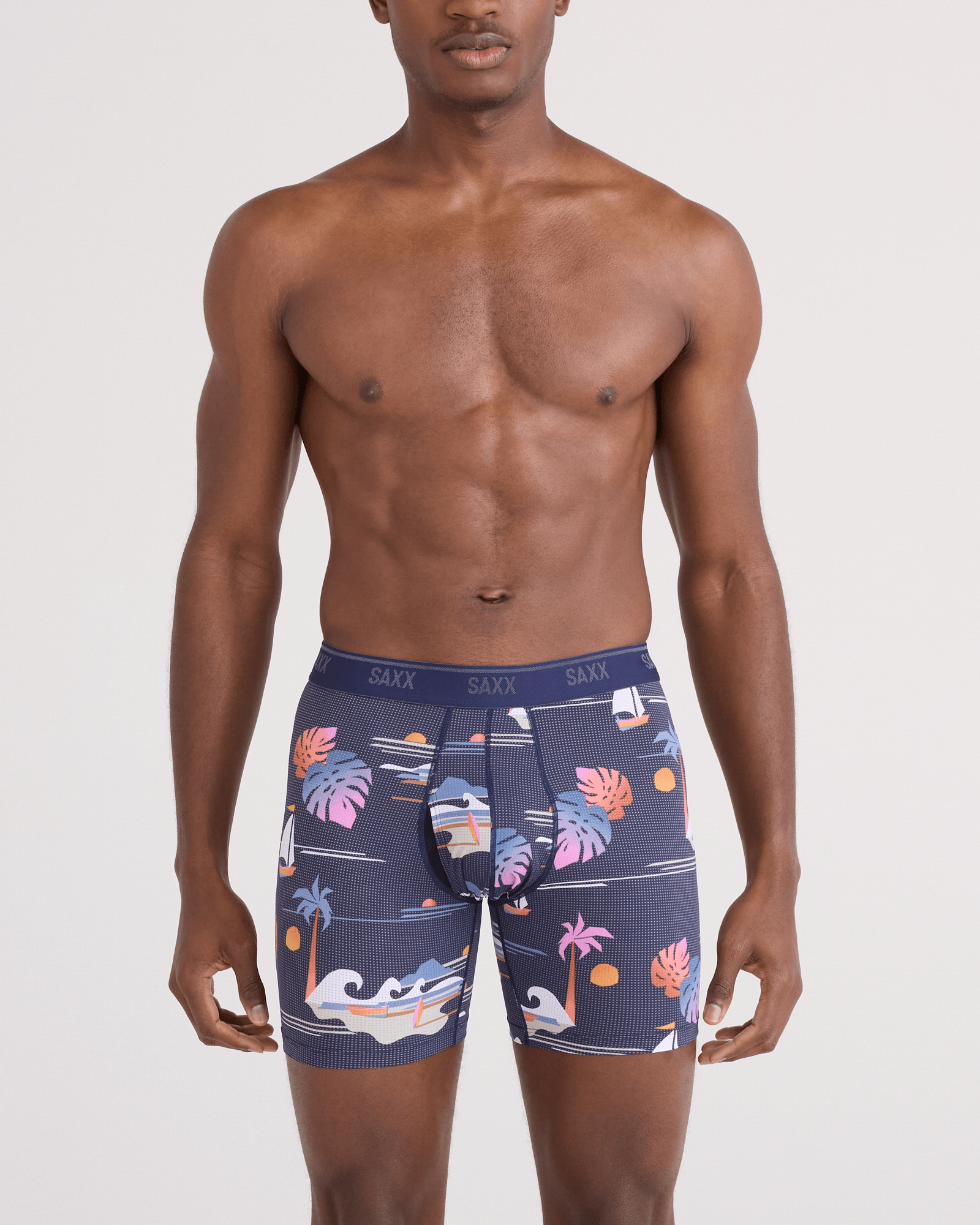 Saxx Underwear Quest Quick Dry Mesh Boxer Brief Fly - Sunny Adventure-Maritime