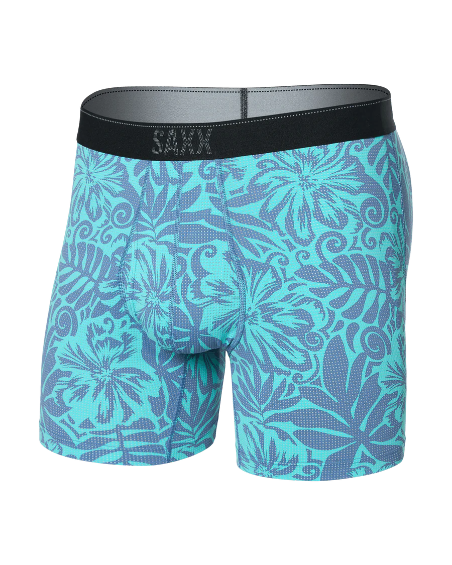 Saxx Underwear Quest Quick-Dry Mesh Performance Boxer Brief 5" - Surf Flowers-Turquoise