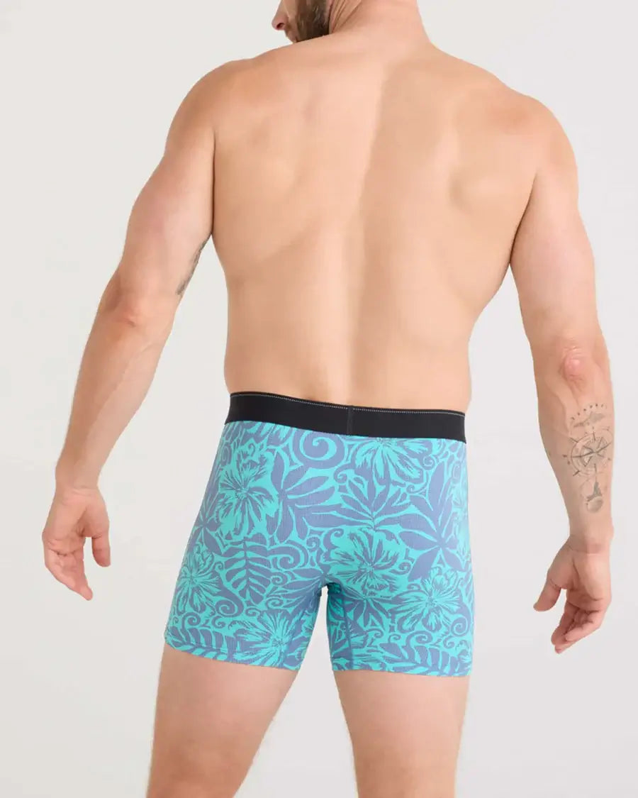 Saxx Underwear Quest Quick-Dry Mesh Performance Boxer Brief 5" - Surf Flowers-Turquoise