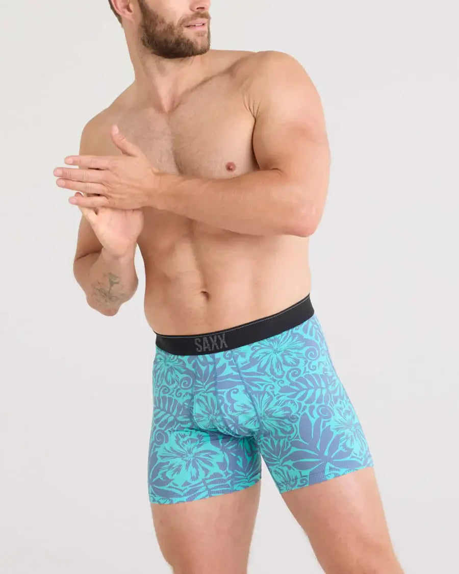 Saxx Underwear Quest Quick-Dry Mesh Performance Boxer Brief 5" - Surf Flowers-Turquoise