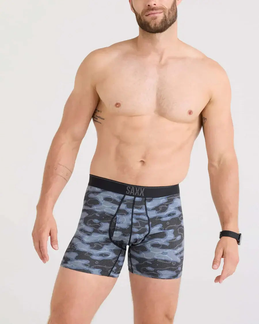Saxx Underwear Quest Quick Dry Mesh Boxer Brief Fly - Waterdrop Camo Black