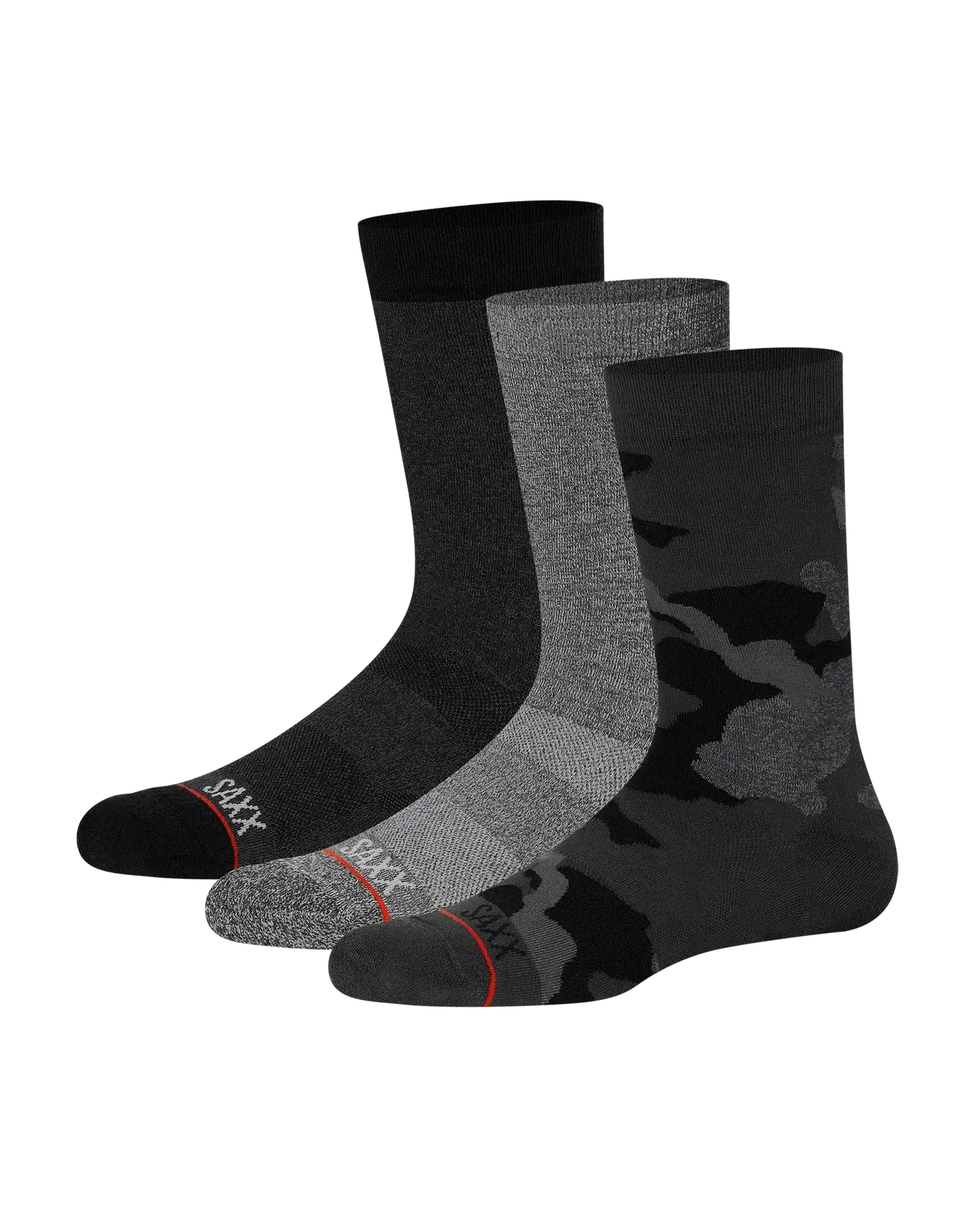 Saxx Whole Package Crew 3 Pack Socks - Camo/Graphite/Black