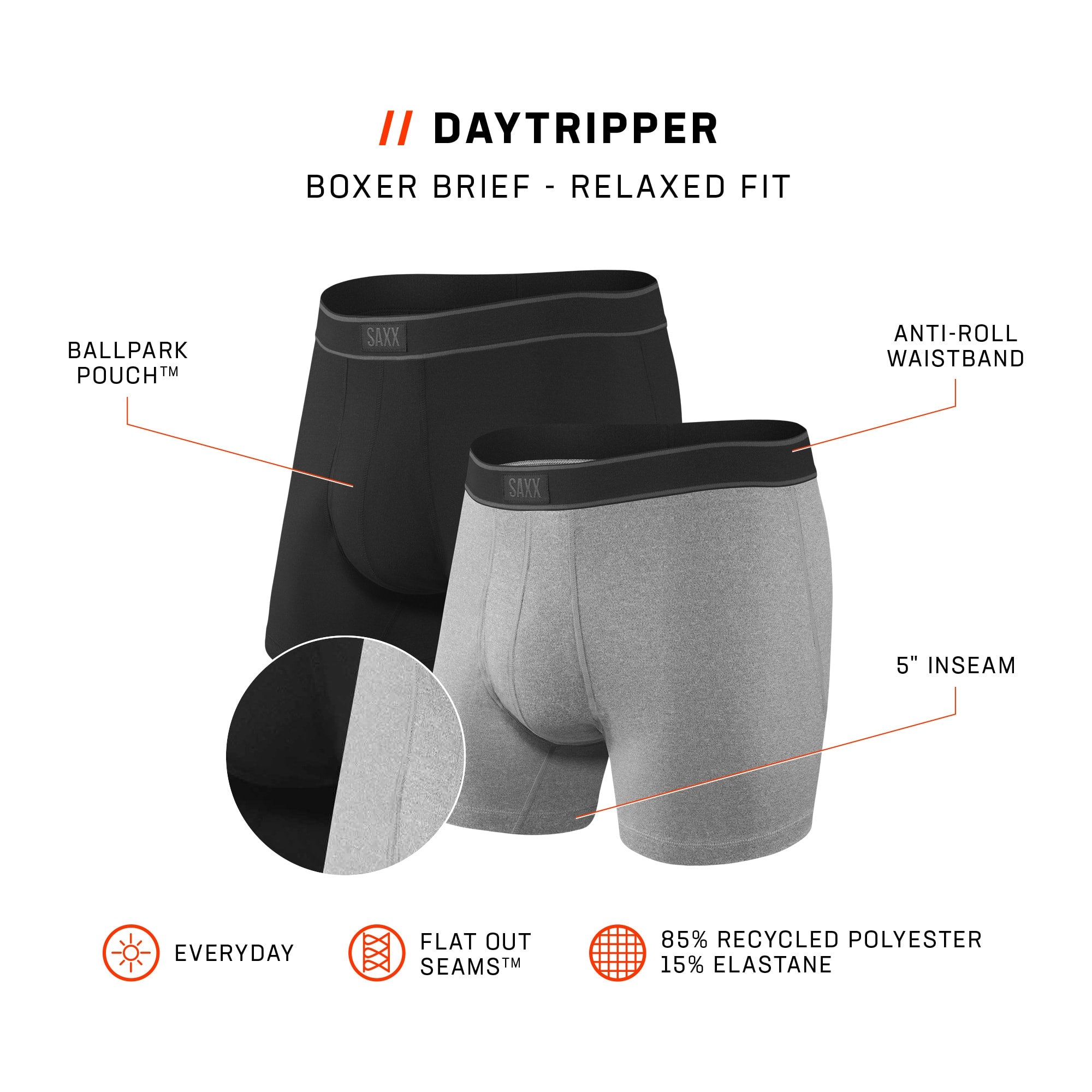 Saxx Underwear Day Tripper 2 Pack Boxer briefs - Black/Grey Heather –  Trunks and Boxers