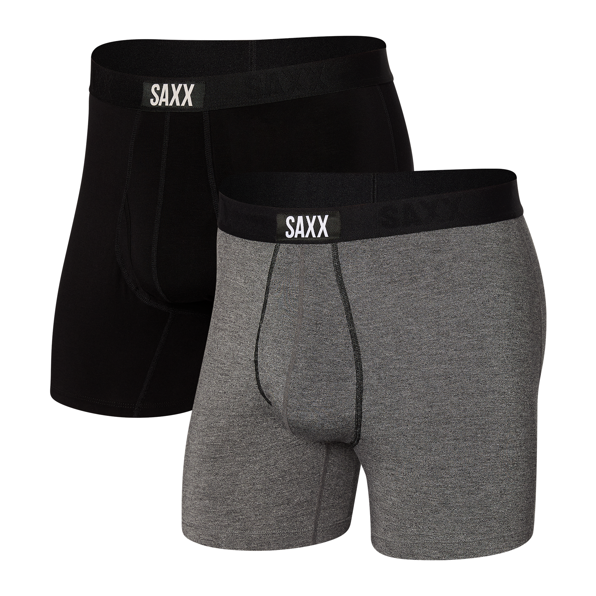 Saxx Ultra Super Soft (2 Pack) Comfort Blend Boxer Brief 5" - Black / Grey