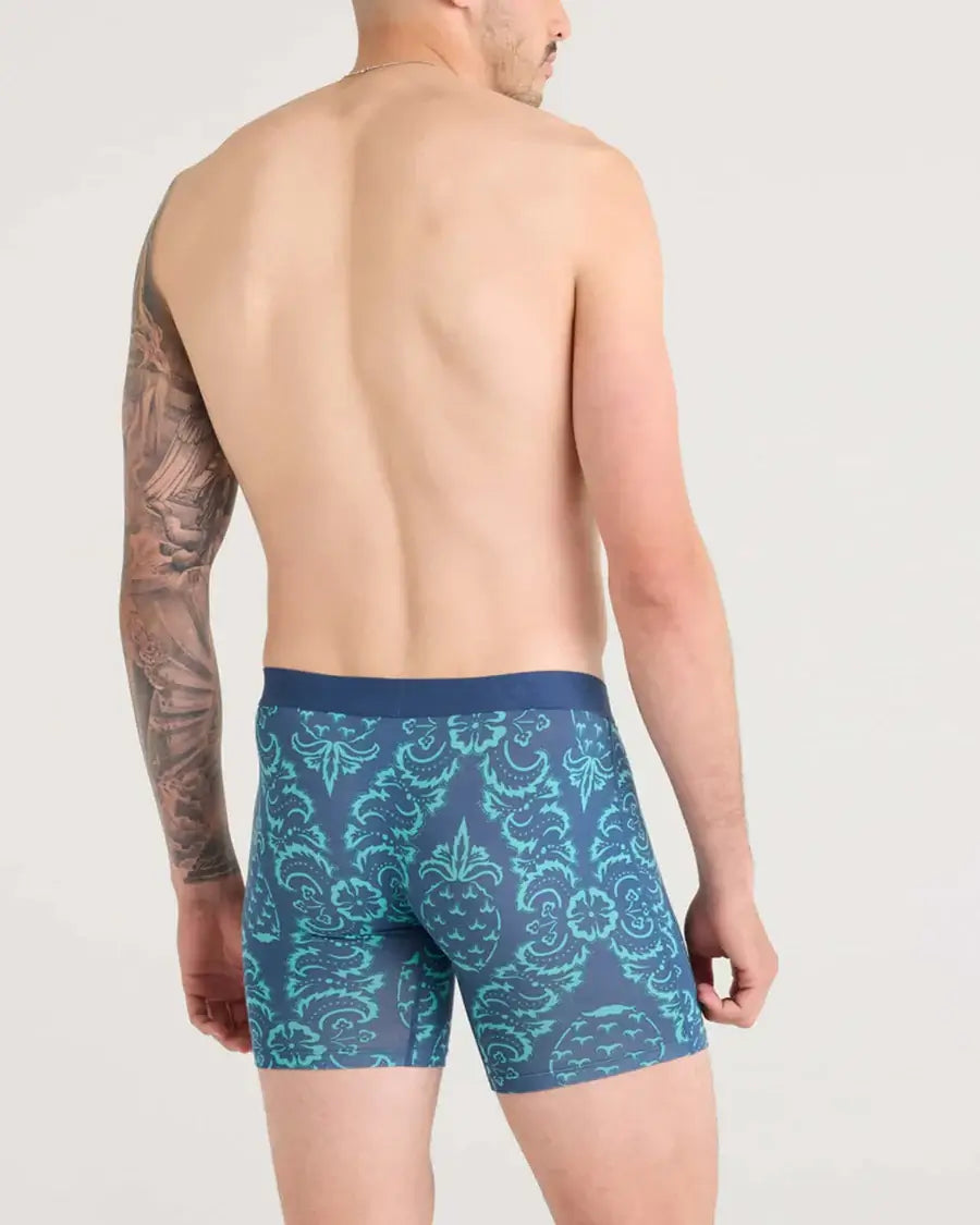 Saxx Underwear Vibe Xtra (2 Pack) Soft Comfort Boxer Brief 6" - Pineapple Brocade/Black