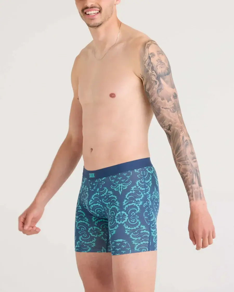 Saxx Underwear Vibe Xtra (2 Pack) Soft Comfort Boxer Brief 6" - Pineapple Brocade/Black