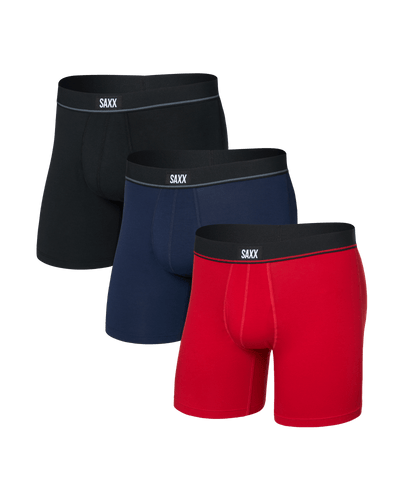 SAXX Essential Cotton Boxer Brief Fly 3-Pack – Red/Maritime/Black