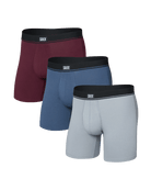 SAXX Essential Cotton Boxer Brief Fly 3-Pack – Tradewinds / Indigo / Maroon