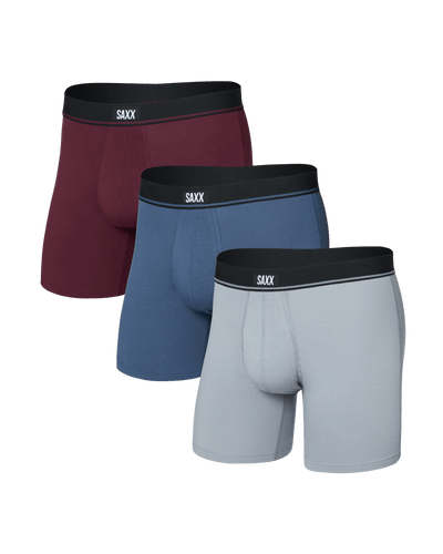 SAXX Essential Cotton Boxer Briefs 3 Pack - Tradewinds / Indigo / Maroon