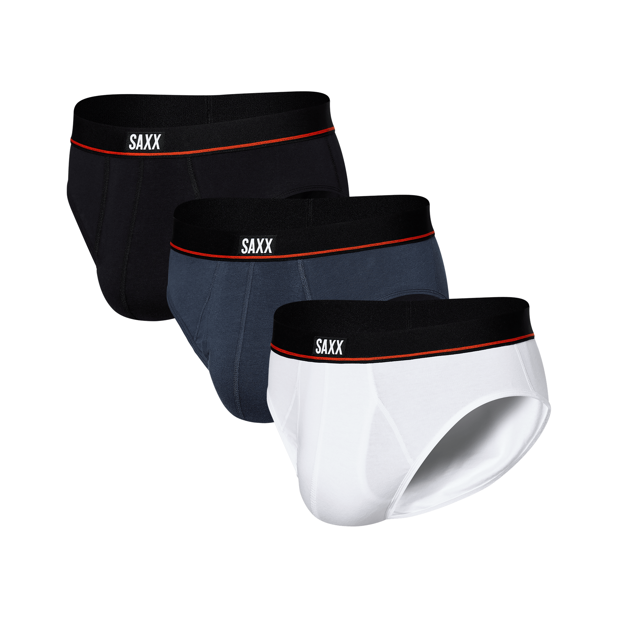 SAXX Non Stop Stretch Cotton Men’s Briefs 3 Pack – Black/Navy/White