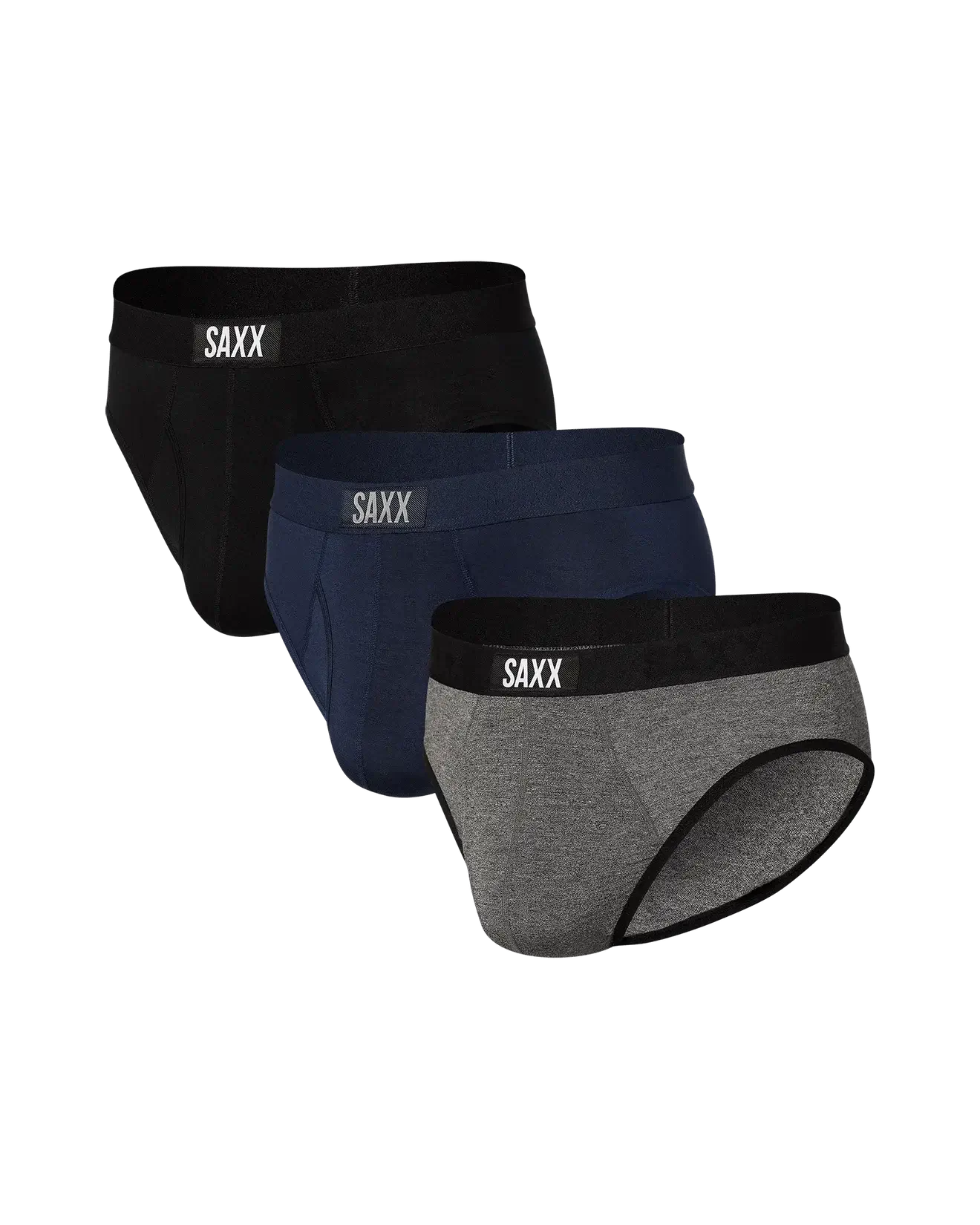 SAXX Ultra Super Soft Men’s Comfort Briefs 3 Pack – Black/Navy/Grey, Classic Ultra 18