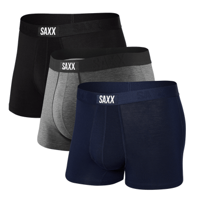 Saxx Vibe Super Soft Comfort Blend Trunk 3-Pack – Black / Grey / Navy